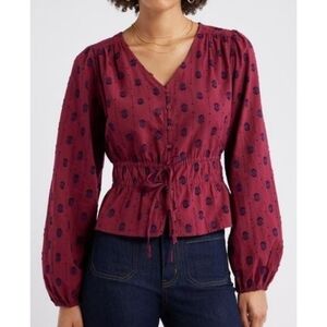 NWT Treasure & Bond Tied Peplum Top in Burgundy Size Small